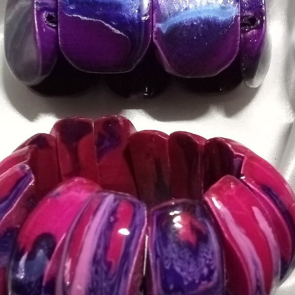 Purple and Pink Wooden Bracelets x2 - Picture 2 of 5